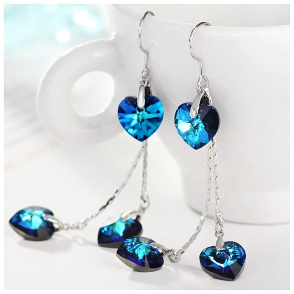 Swarovski Crystals Blue Heart Earrings - Picture 4 of 6